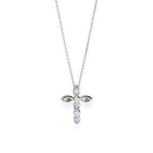 My Story The Dana Diamond & Blue Topaz Cross Pendant in 14K White Gold .09 Ctw.